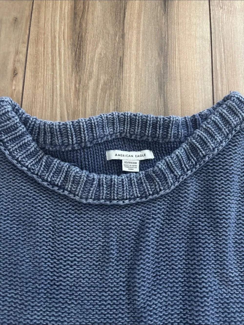 American Eagle Outfitters Slate Blue Knit Coastal Crop Crewneck Sweater XS